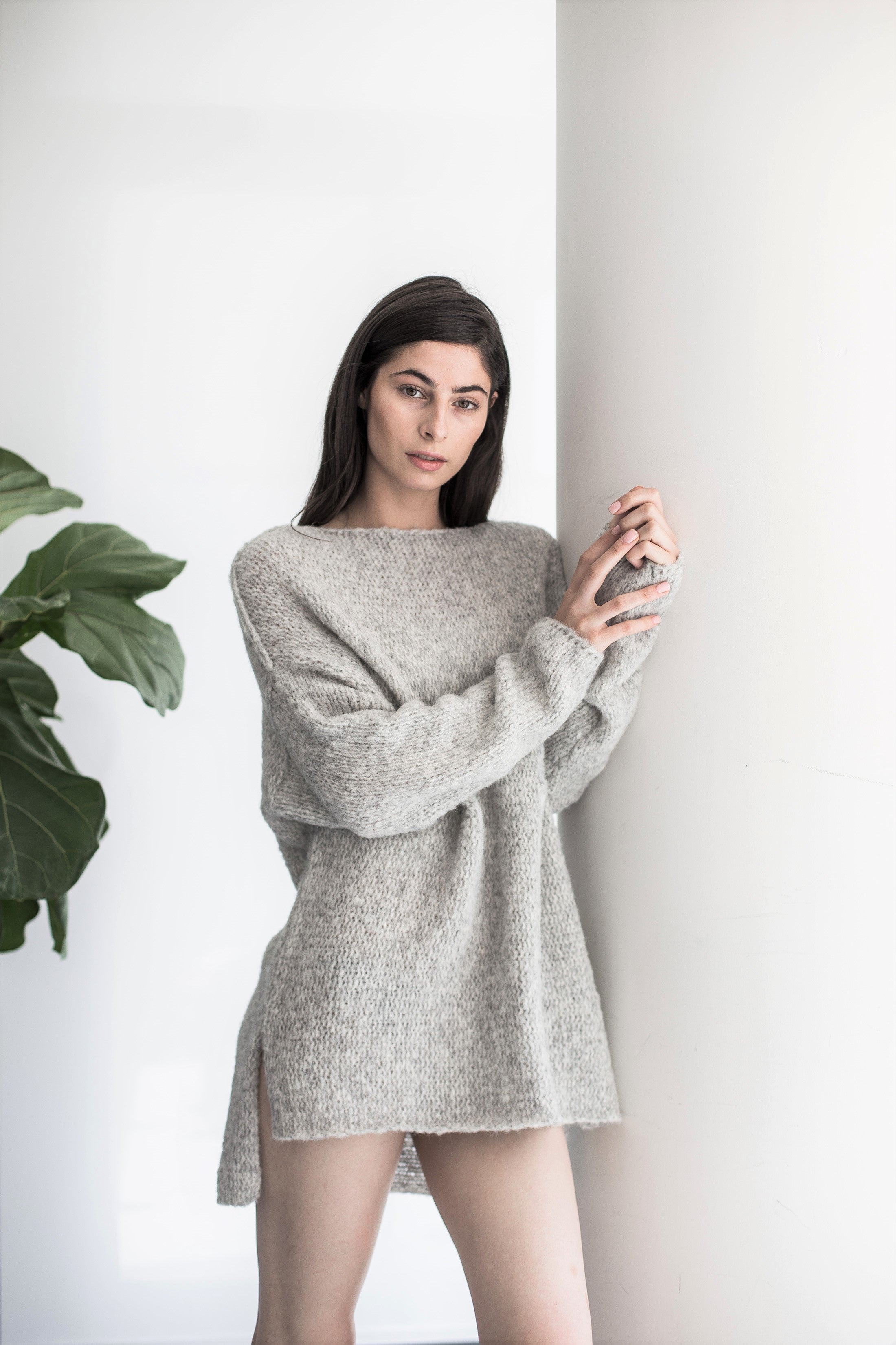 Light or Pearl Grey Alpaca Blend Sweater