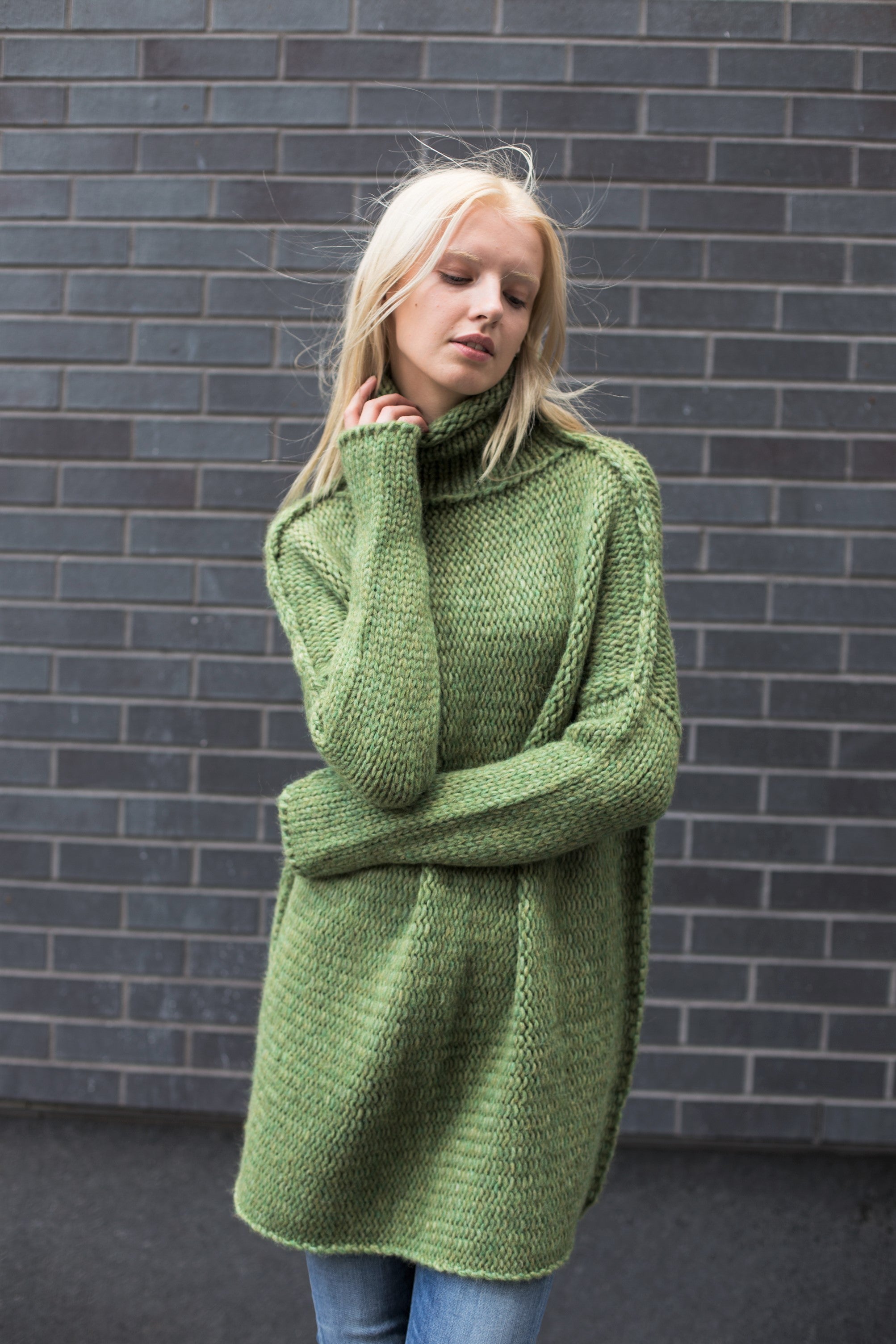 Unique Moss Green Oversized alpaca blend Sweater