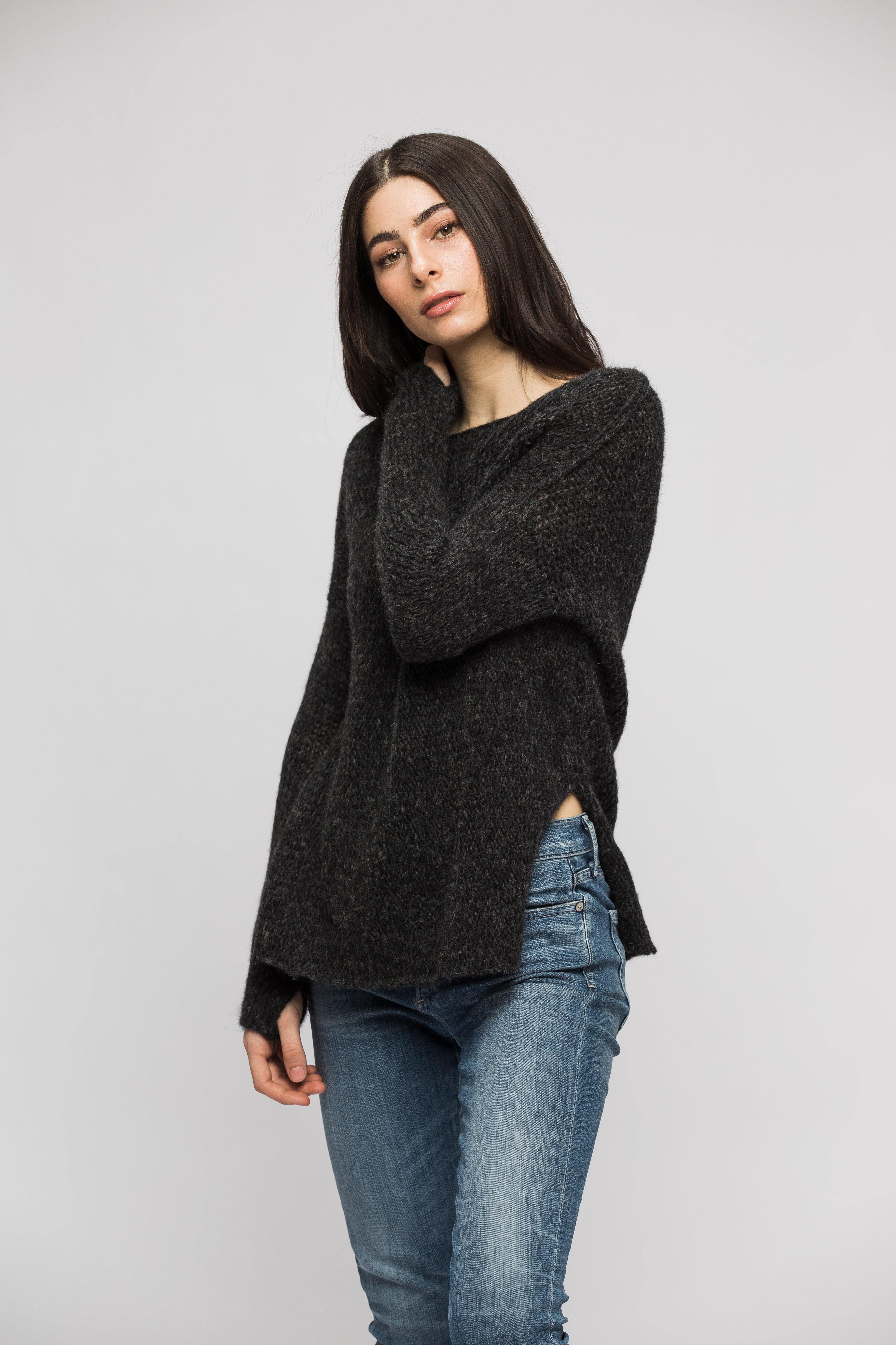 Charcoal Alpaca Blend Split Sides Sweater