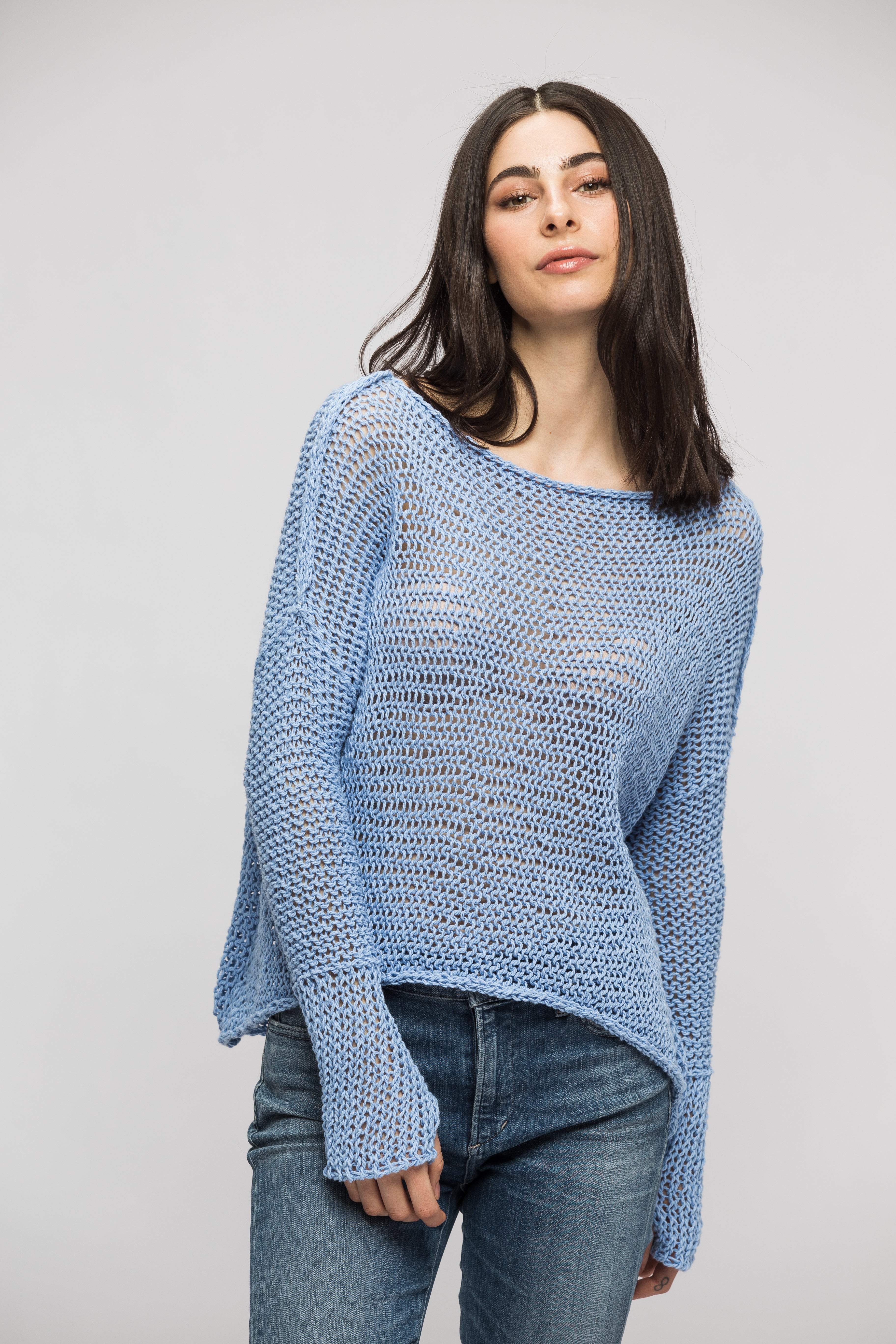 Cotton Linen Blend Blue Sweater - also in Cream / Beige / Black / Grey and Yellow