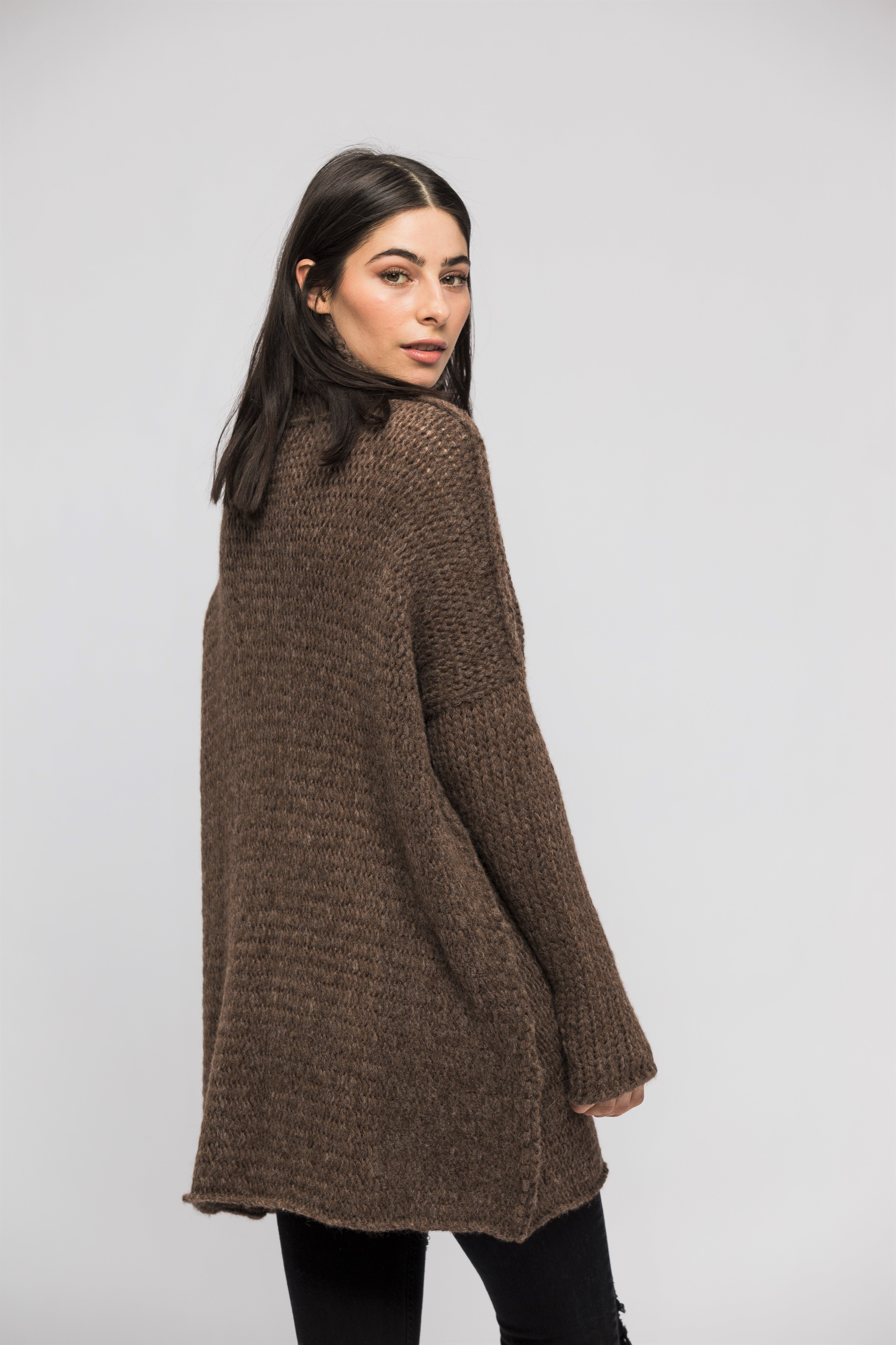 Brown Alpaca oversized woman knit sweater.