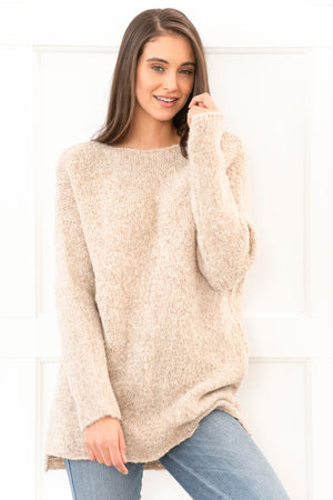 Open image in slideshow, Oatmeal or Taupe Peruvian Alpaca Blend Oversized Sweater
