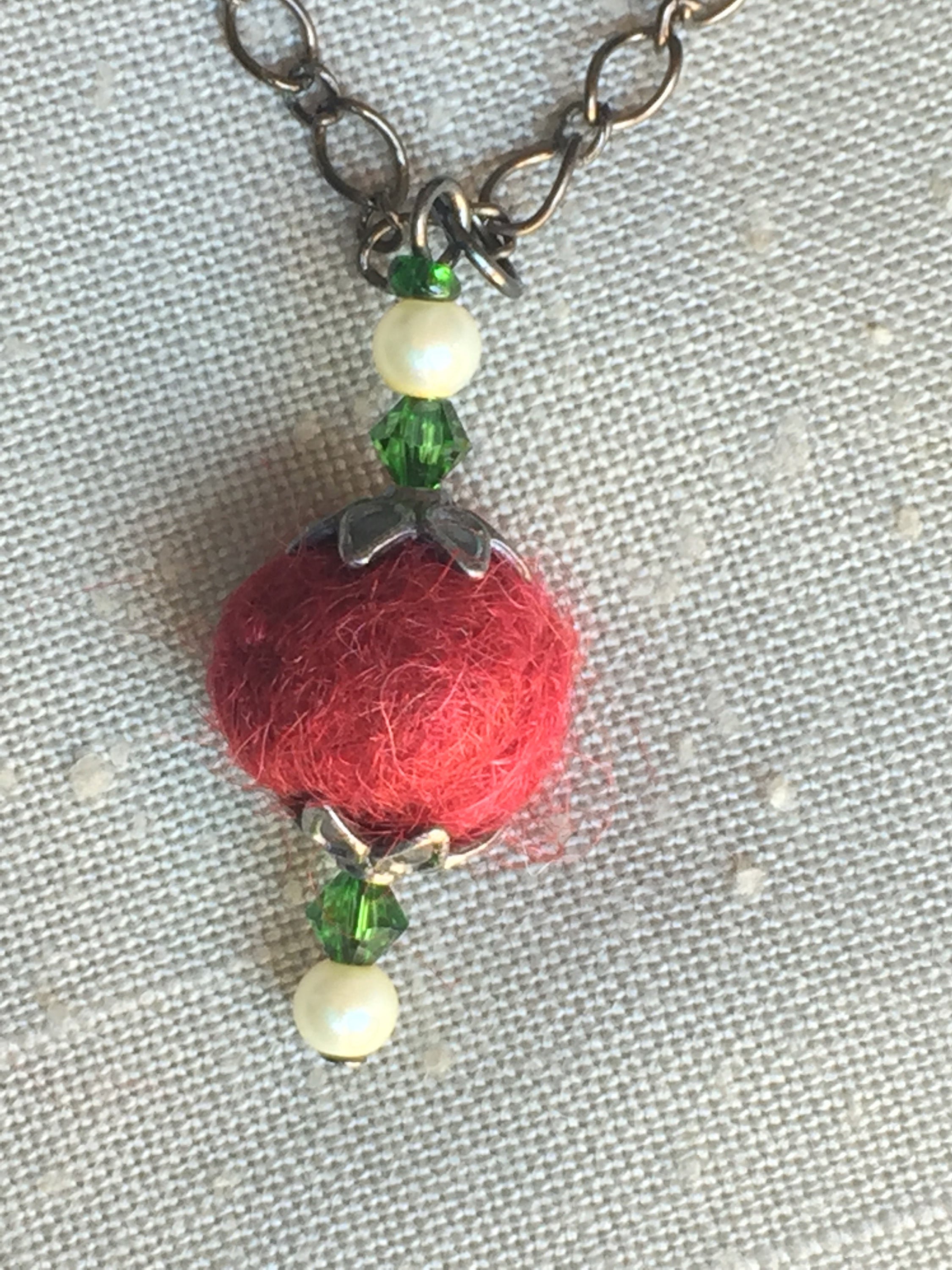 Handmade Crimson Alpaca Fiber bead necklace