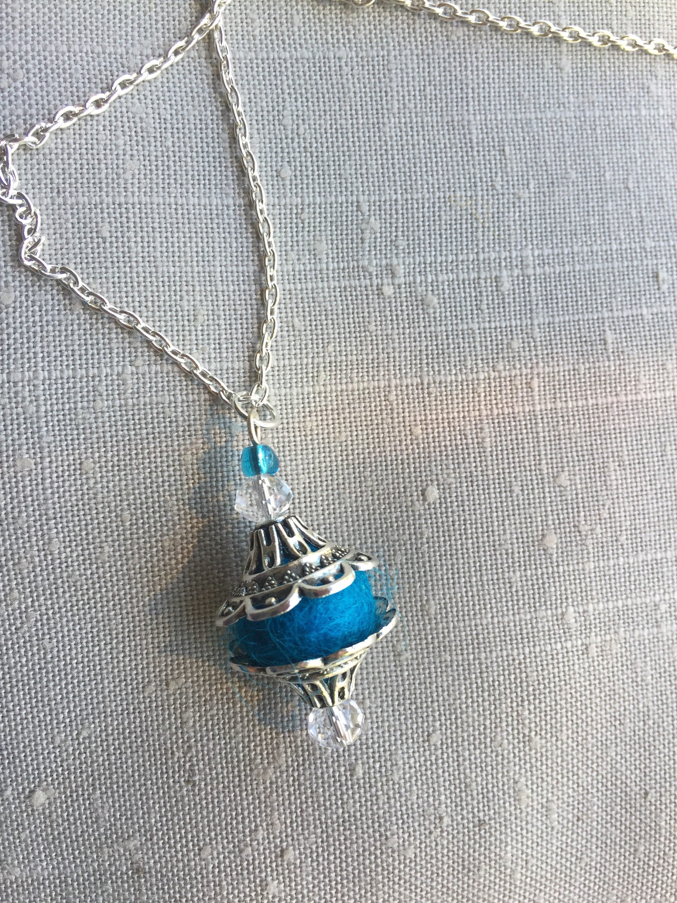 Handmade Turquoise Alpaca Fiber bead necklace