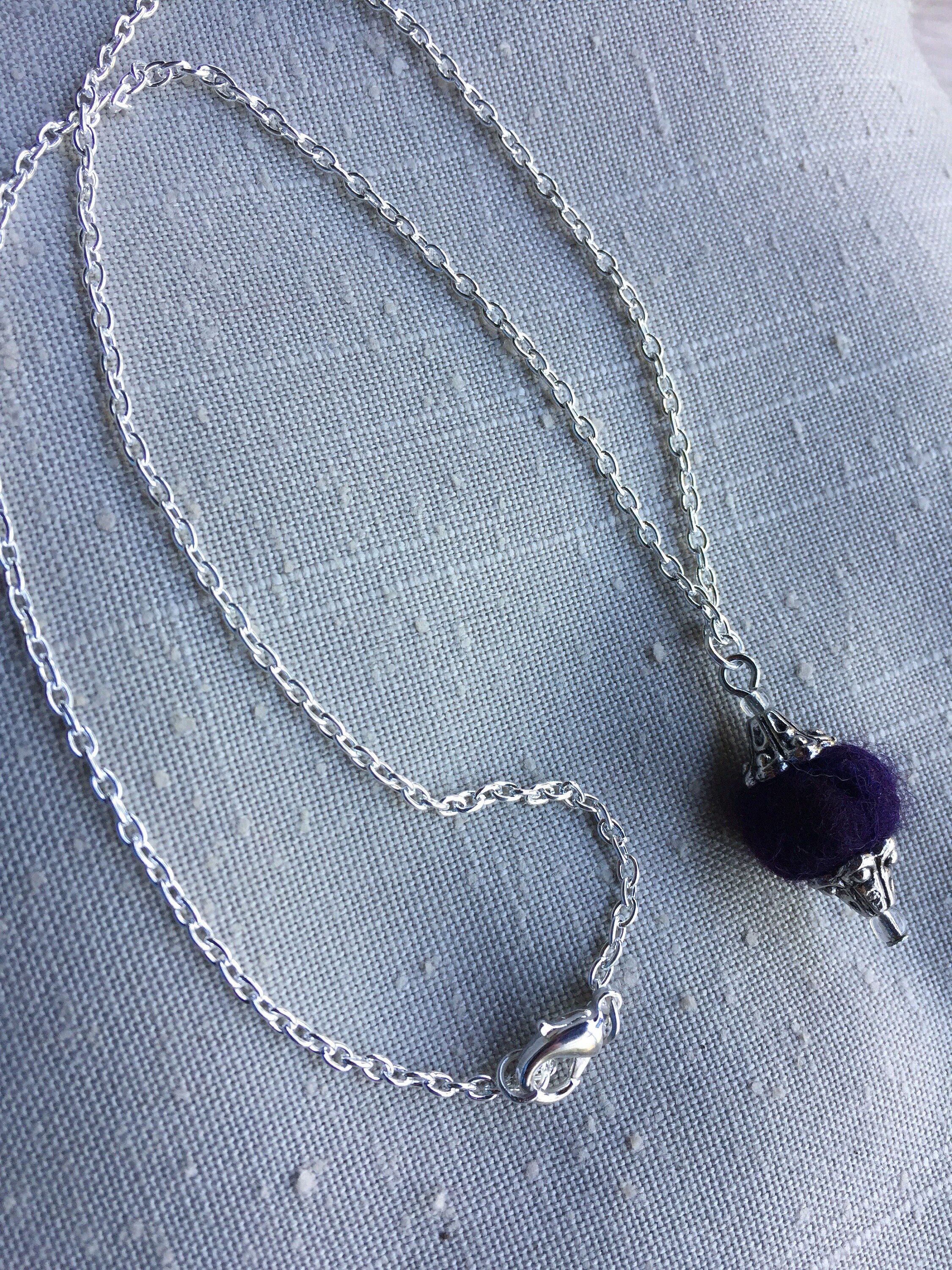 Handmade Purple Alpaca Fiber Bead Necklace