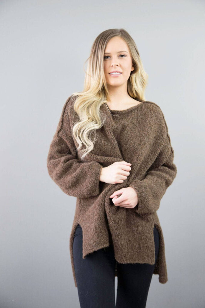 Brown Alpaca Oversized  knit woman sweater. - RoseUniqueStyle