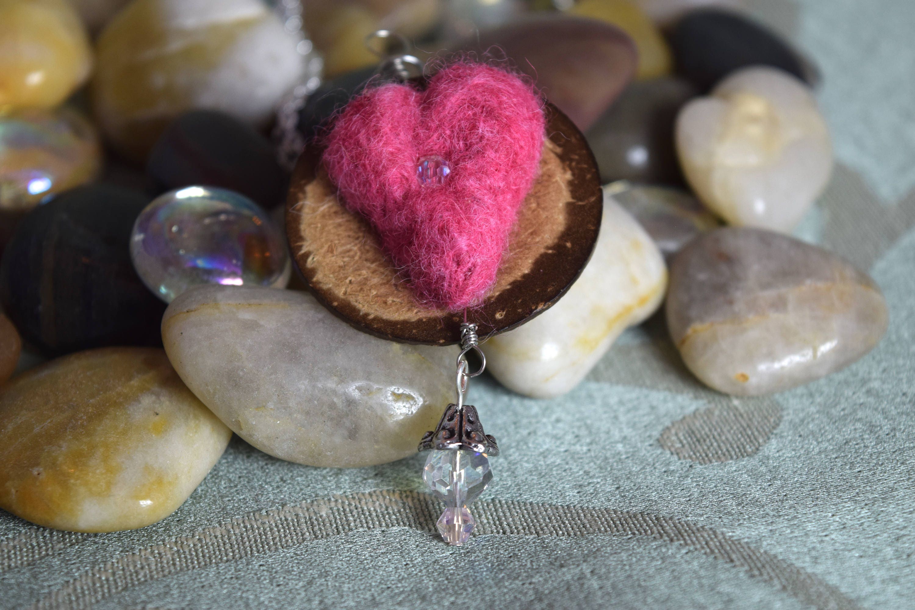 Felted Heart and Button Necklace