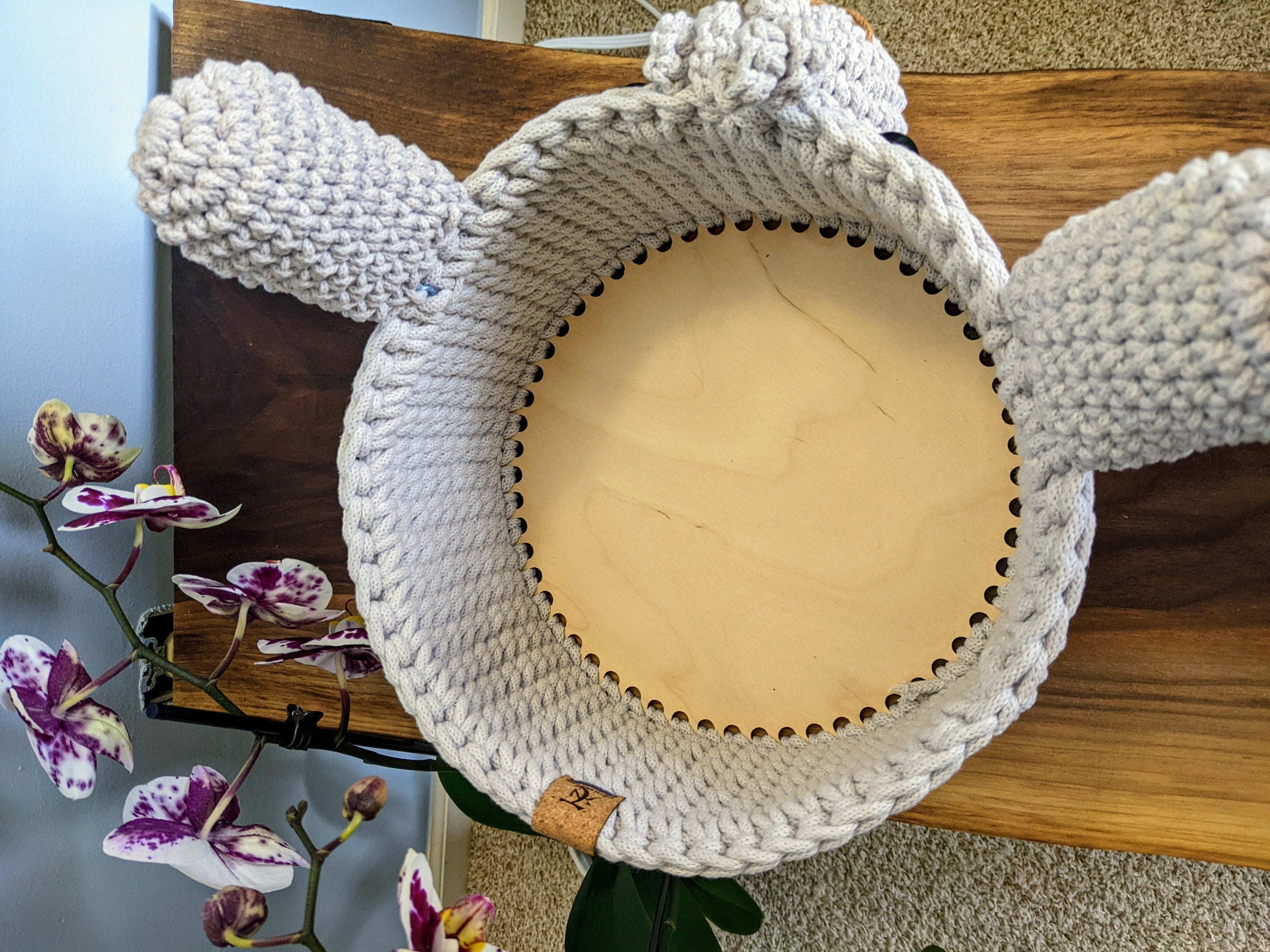 Alpaca Crochet Basket | Large | Wooden Base | Moonlight