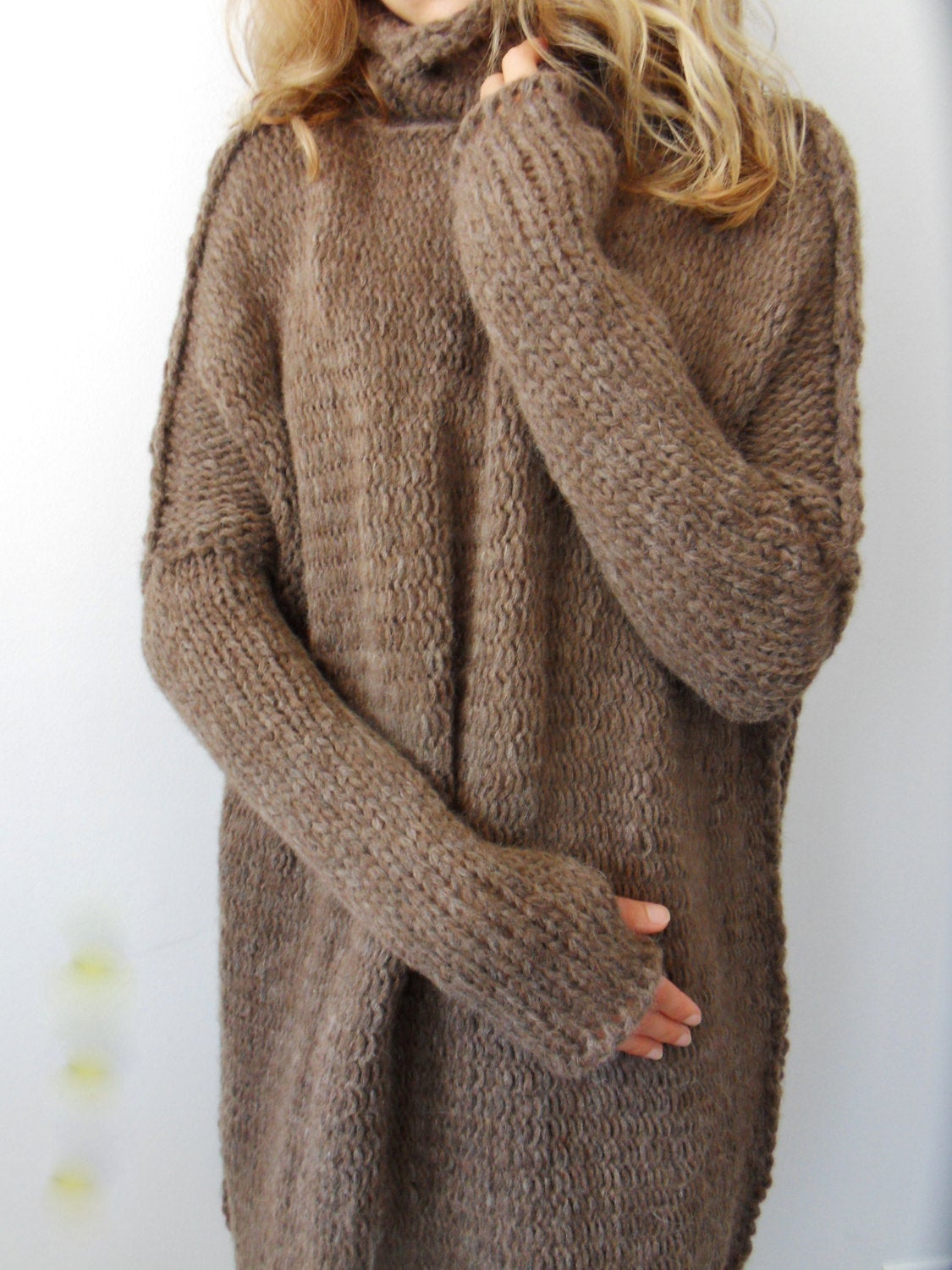 Brown alpaca wool knit  sweater. - RoseUniqueStyle